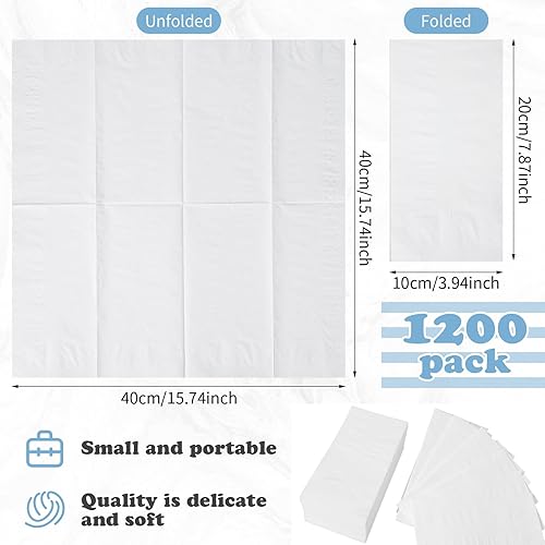 Miniatura 2 de Teling 1200 Pcs Bathroom Napkins Paper Hand Towels White Guest Towels Disposable Bathroom Paper Towels for Guests Single Use Soft Absorbent Wedding