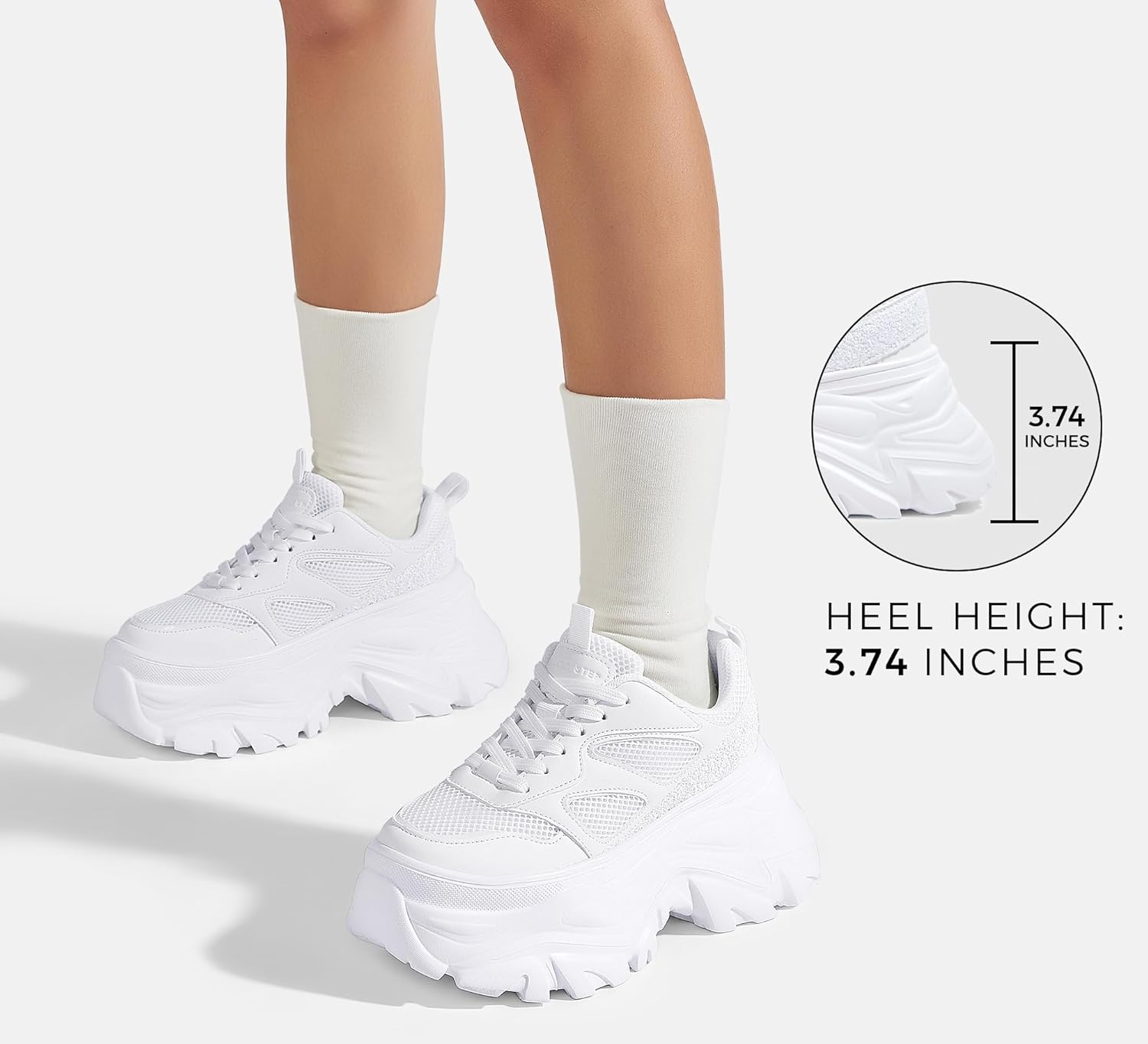 LUCKY STEP Women's Rhinestone Chunky Sneakers Breathable Lace-Up Platform Walking Sneakers Fashion Casual Dad Shoes - Image 7