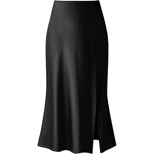 Keasmto Leopard Print Skirt for Women Cheetah High Waist Silk Satin Elasticized Skirts