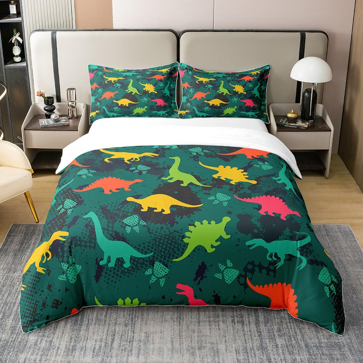 MUSOLEI Bettwäsche-Set Für Einzelbett, Dinosaurier-Bettwäsche Für Jungen, Kinder, Dino Jurassic