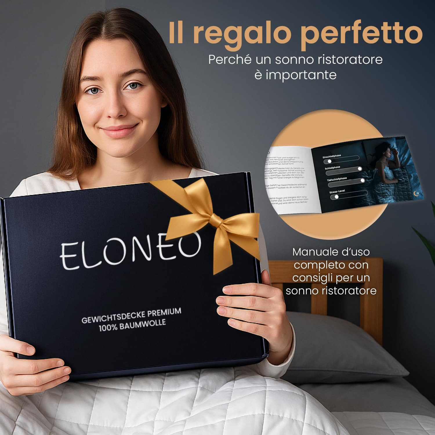 ELONEO Coperta Ponderata 135x200 cm 9 kg, certificata TÜV e Oeko-Tex, Weighted Blanket in 100% cotone, coperta rilassante e terapeutica antistress, coperta pesante per dormire
