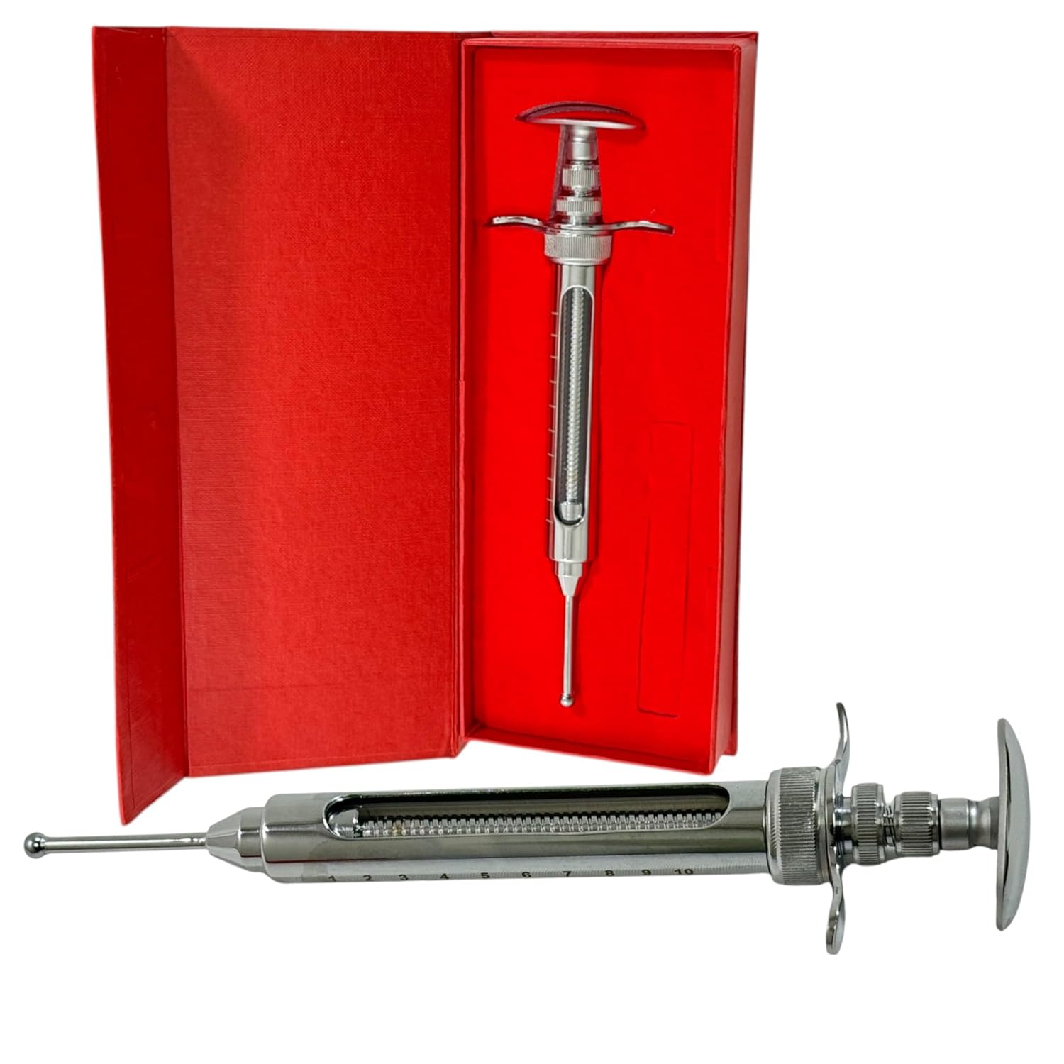 5.5in Pinky Pump Syringe with 7/8" Wide Feed Tube, 10mL Capacity, Snake & Reptile Feeding Tool - Veterinary Syringe (Chrome)