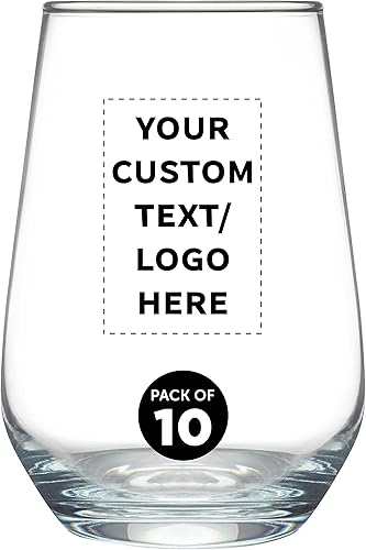Miniatura 1 de DISCOUNT PROMOS Juego de copas de vino de Silicia de 10 vasos sin tallo, 16 onzas, texto personalizado, logotipo, transparente, similar a un orbe,