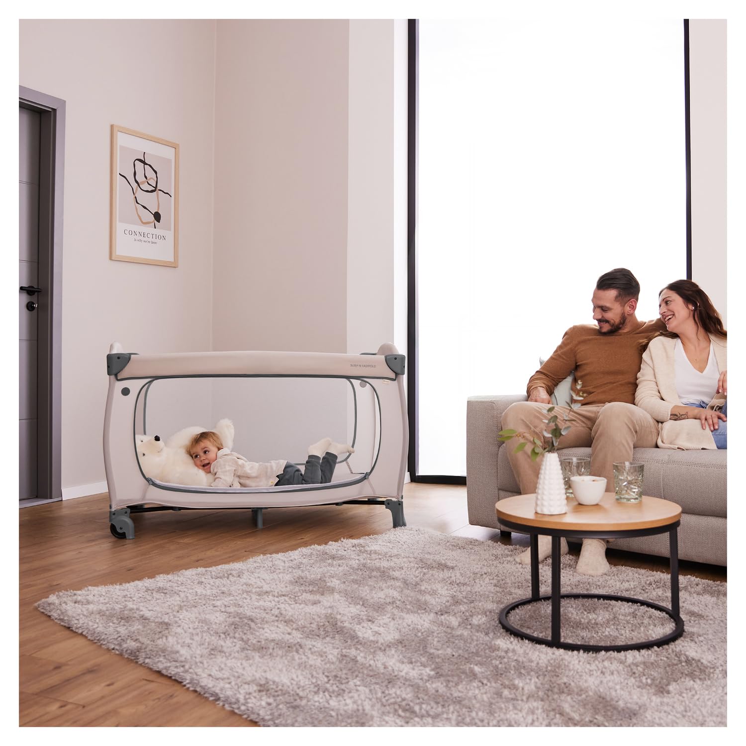 hauck Sleep N Easyfold, Dark Grey - Lettino da Viaggio Facilissimo da Richiudere dalla Nascita fino a 15 kg con Ruote, Borsa di Trasport e Grande Ingresso Zip per Giocare, 125 x 69 x 82 cm, 7,6 kg
