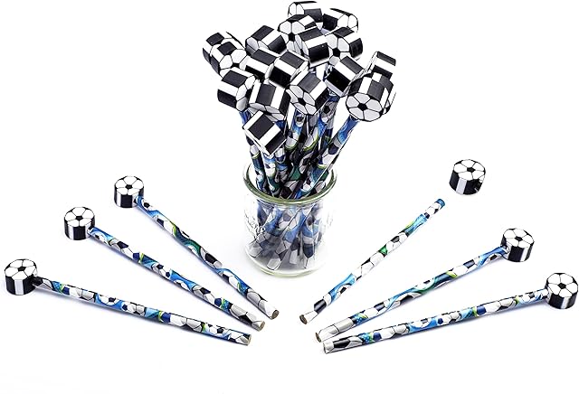 BAIGISH Football Pencils with Erasers Top, Pencils with Rubbers at The End, Pack of 24, Football Party Bag Fillers for Kids, Christmas Gifts for Kids, Green (S51)