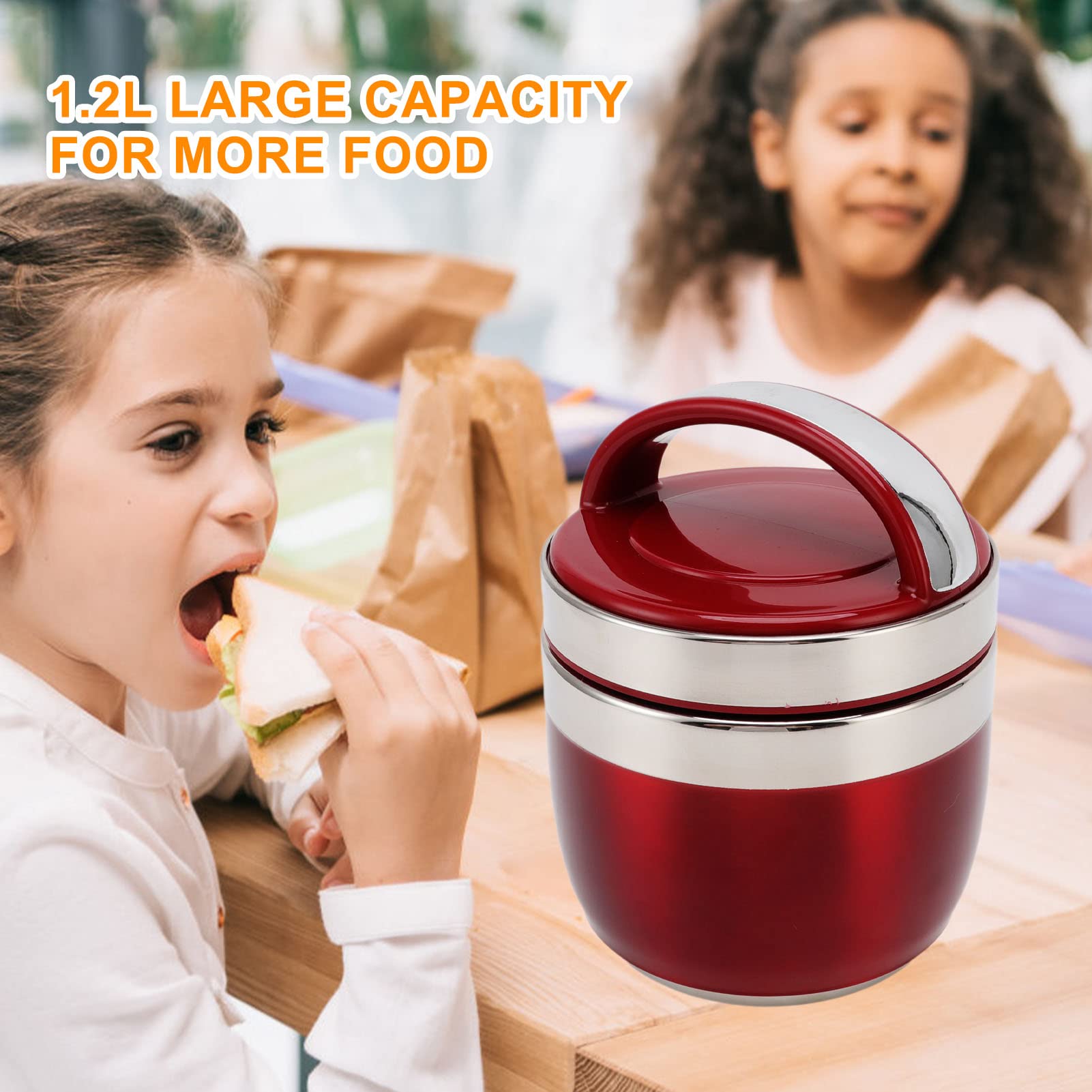 Boîte à Isolée en Acier Inoxydable 1,2 L, pour Enfants et Adultes, Voyage Pique-nique 304, Matériau Haute densité (Rouge)