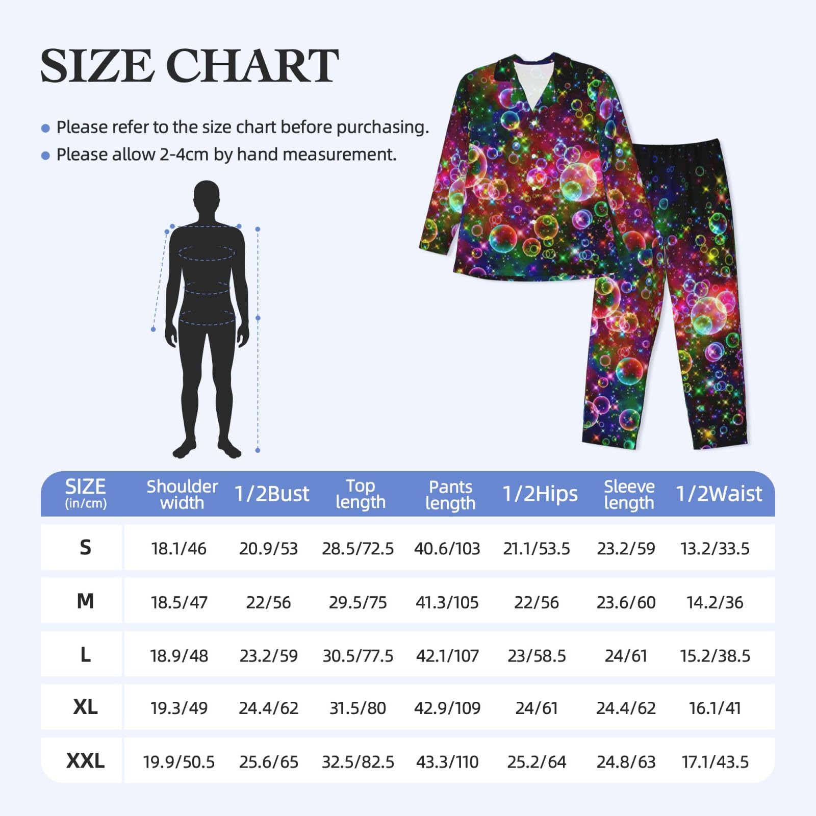 Conjunto de pijama de manga larga para hombre con estampado de estrellas y arcoíris colorido, ropa de dormir de dos piezas, transpirable, cómoda