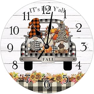 Rustic Round Wall Clock Happy Thanksgiving Pumpkin Plaid Gnome Red Truck Hanging Wall Clock Be Thankful Thanksgiving Clock Silent Battery Operated Wooden Clocks for Kitchen 10inch