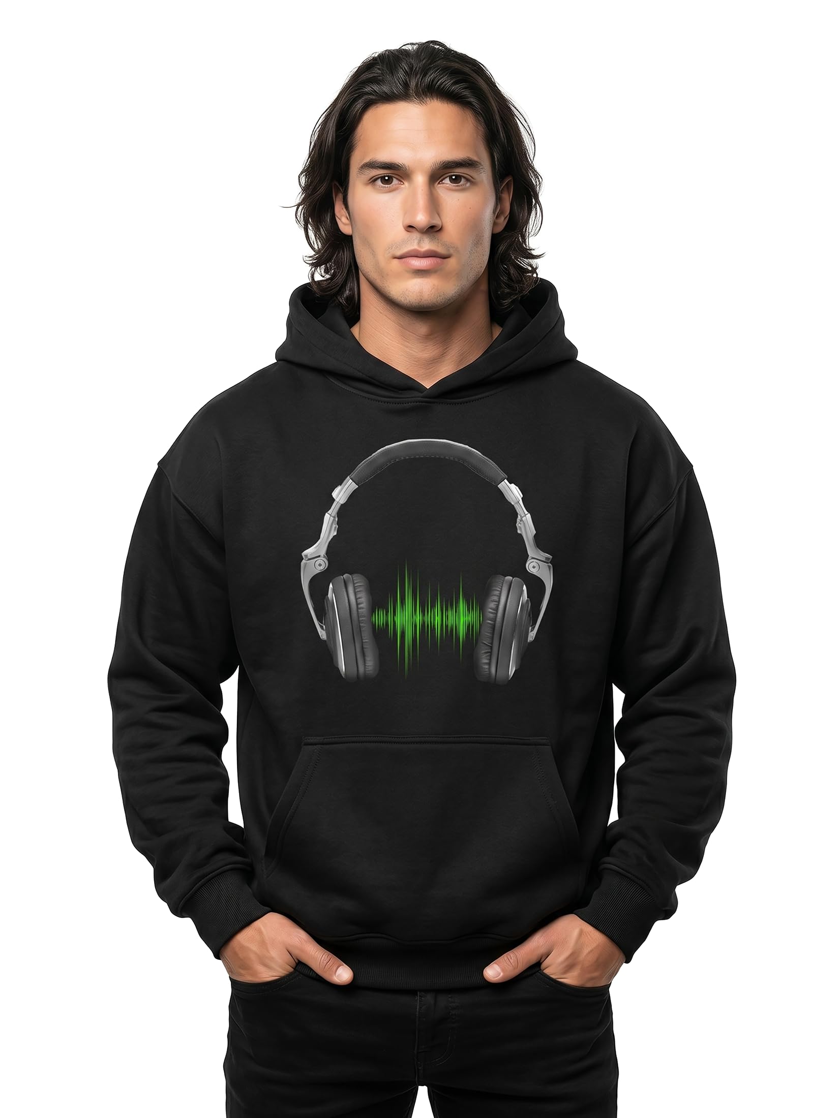 MAKAYA Hoodie Musica Stampa Cuffie Headphones Swag Hipster Pullover Sweatshirt Felpa con Cappuccio