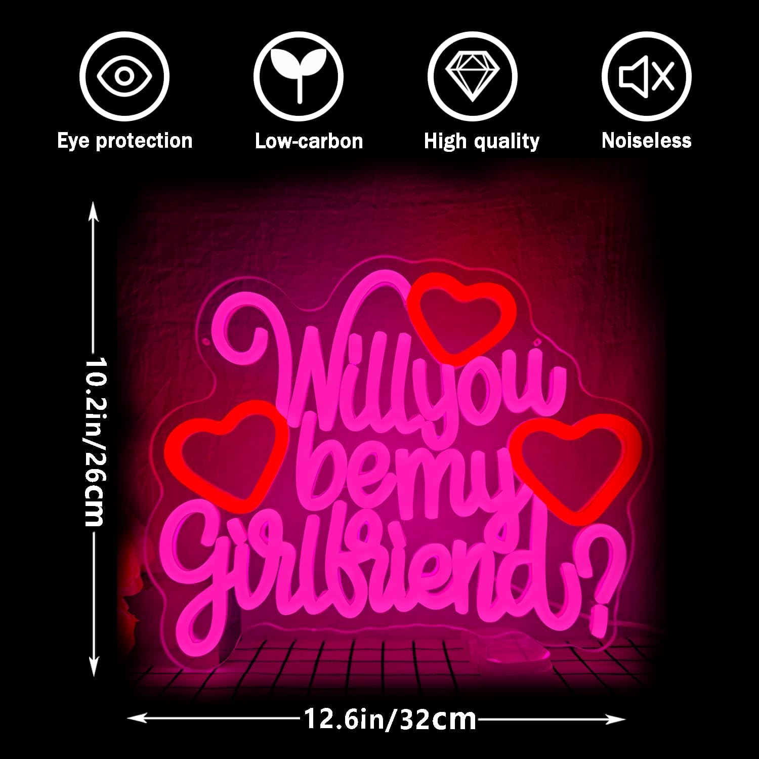 Will You Be My Girlfriend Neon Sign for Wall Decor Pink LED Light Sign for Room Decor Dimmable Light Up Sign for Birthday Party Decoration USB Powered - Image 6