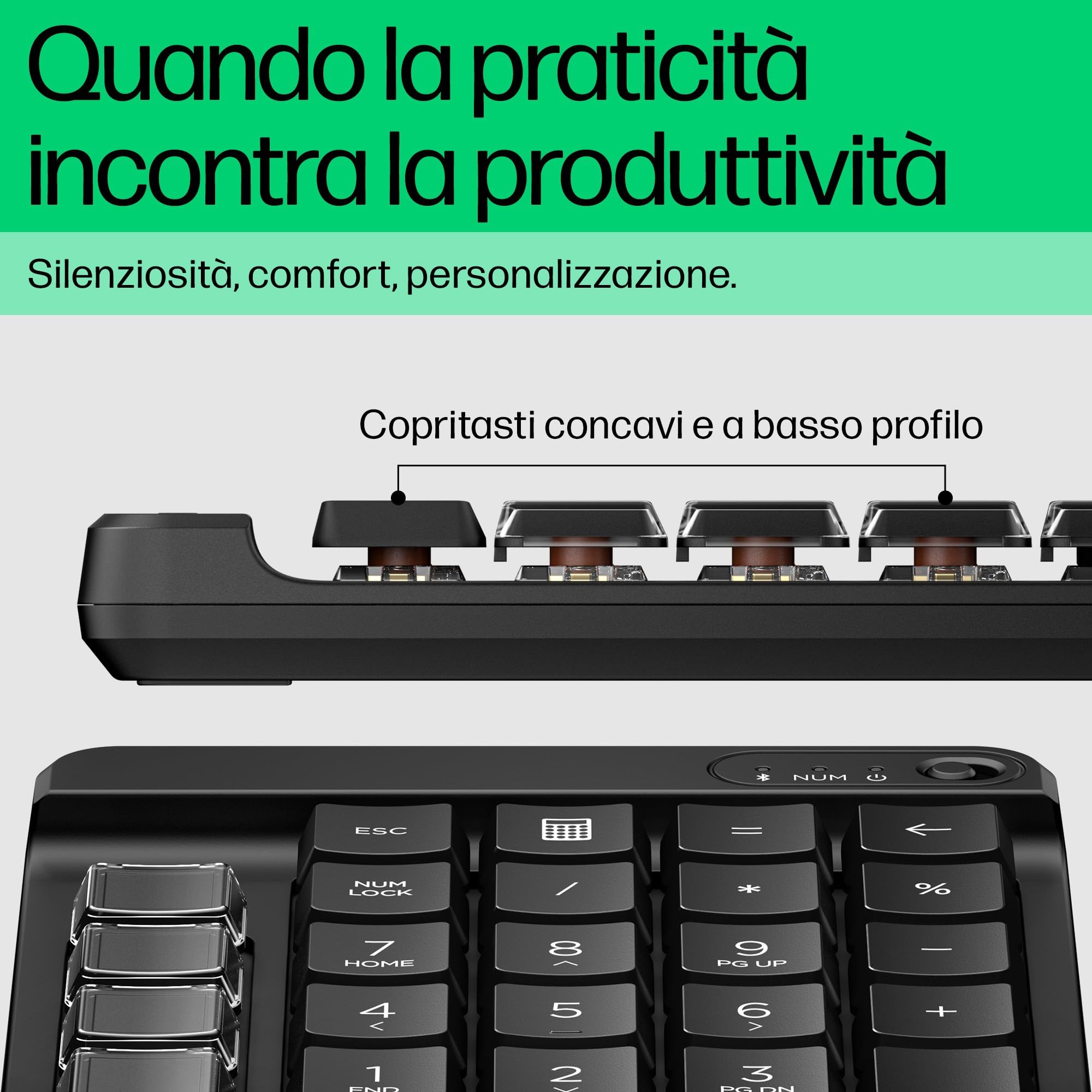 HP 430 Tastierino Programmabile Wireless, Connessione Bluetooth 5.3, 50 Milioni di Pressioni Garantite, Compatibile con Windows 10, 11, macOS e ChromeOS, Nero