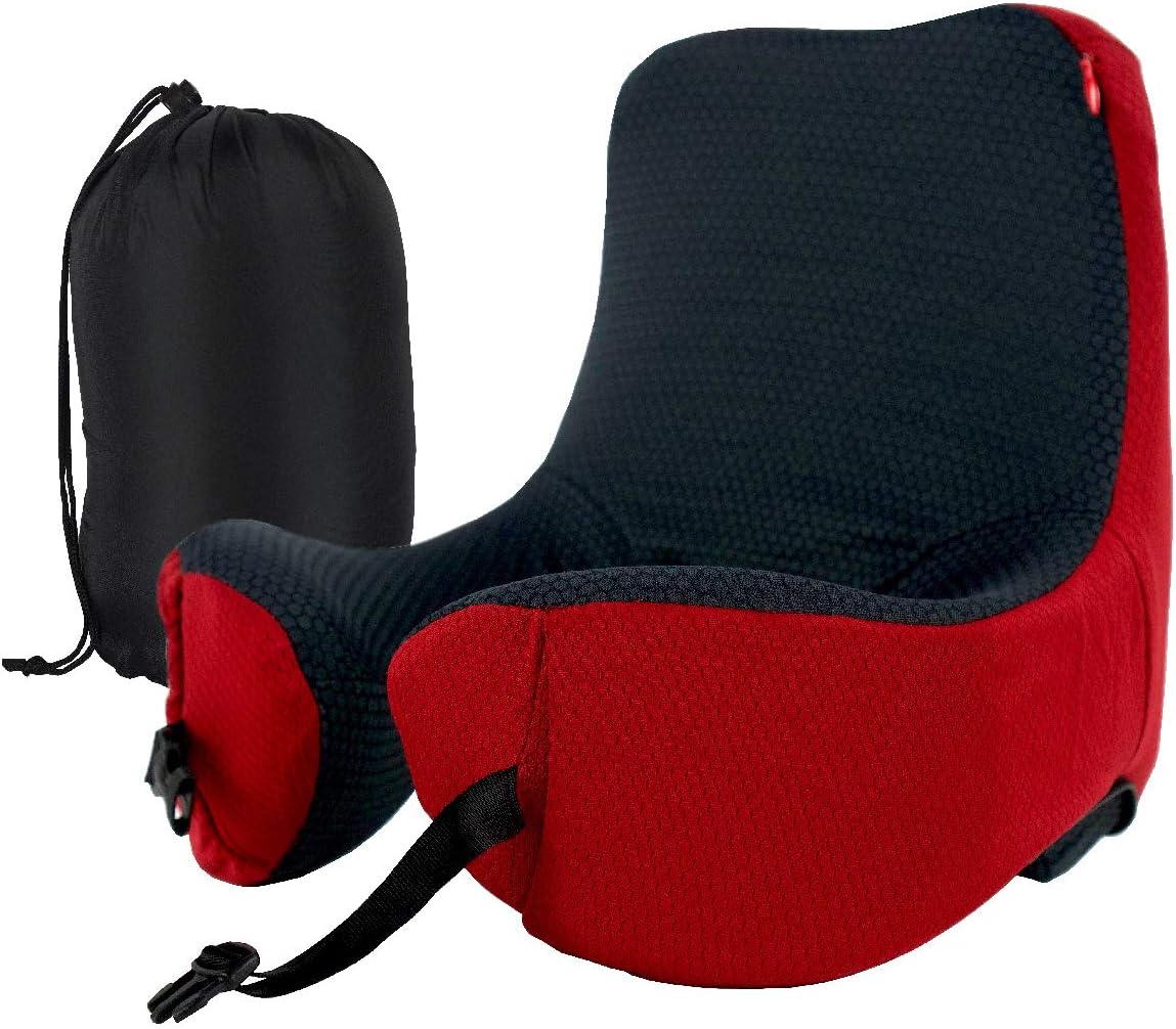 Travel Neck Pillow Detachable Hood - Memory Foam - Adjustable Size Neck - Extended Cut Head Back Support - Perfect Accessory Airplane Sleeping