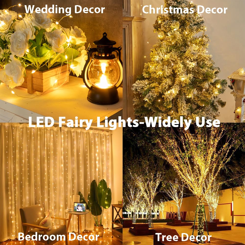 Die 160 Meter langen, 1600 LED warmweißen silbernen Fairy Lights mit Fernbedienung – Lichterkette für Innen- und Außenbereich für Zimmer, Wohnzimmer, Terrasse, Veranda, Garten, Weihnachtsbaum