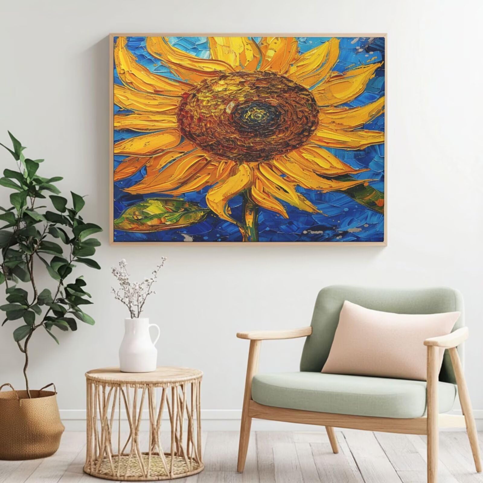 Kit per pittura con numeri per adulti, girasole, pittura con numeri per principianti, pittura acrilica con 6 pennelli, pittura ad olio per decorazione da parete (90 x 65 cm, senza cornice) MK6