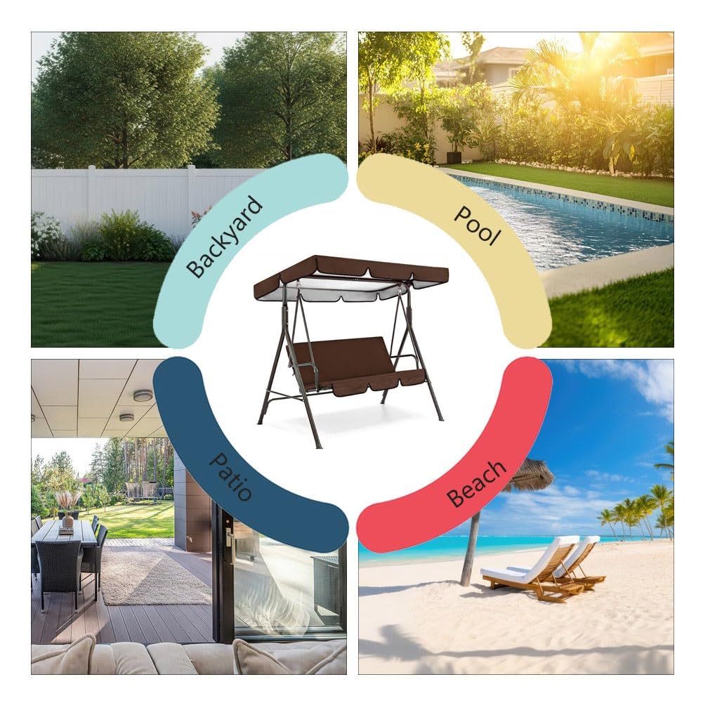 Copertura di ricambio per dondolo, cubierta toldo para columpio a 2-3 posti, tettuccio impermeabile per giardino, terrazzo, patio, sedia a dondolo(Brown,190x132x15cm)