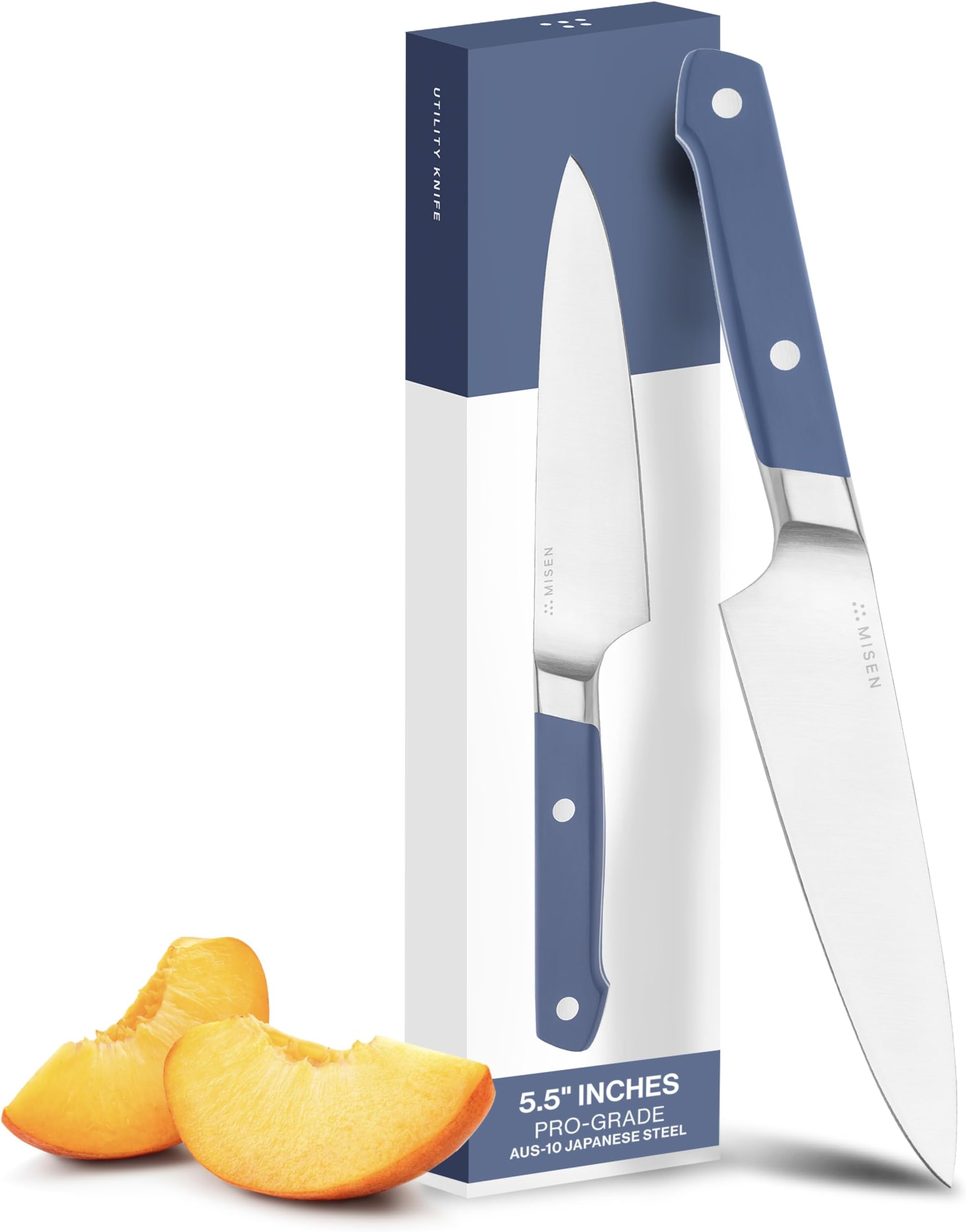 Misen 5.5" Utility Knife โ High Carbon Japanese AUS-10 Stainless Steel โ Hybrid German & Japanese Blade โ Precision Kitchen Knife for Professionals & Home Cooks โ Ultimate Cutting Performance - Blue