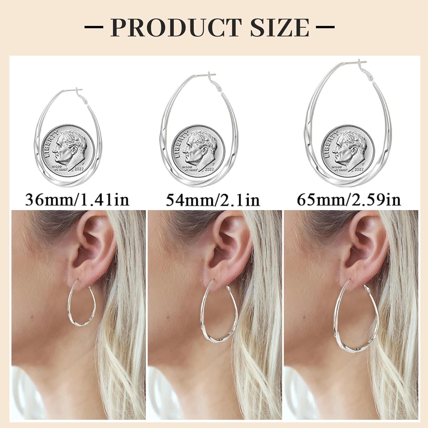 PABBEU Silver Hoop Earrings for Women Oval Hypoallergenic 925 Sterling Silver Hoop Earrings Lightwieght Large Hoops Earring for Women Trendy - Image 3