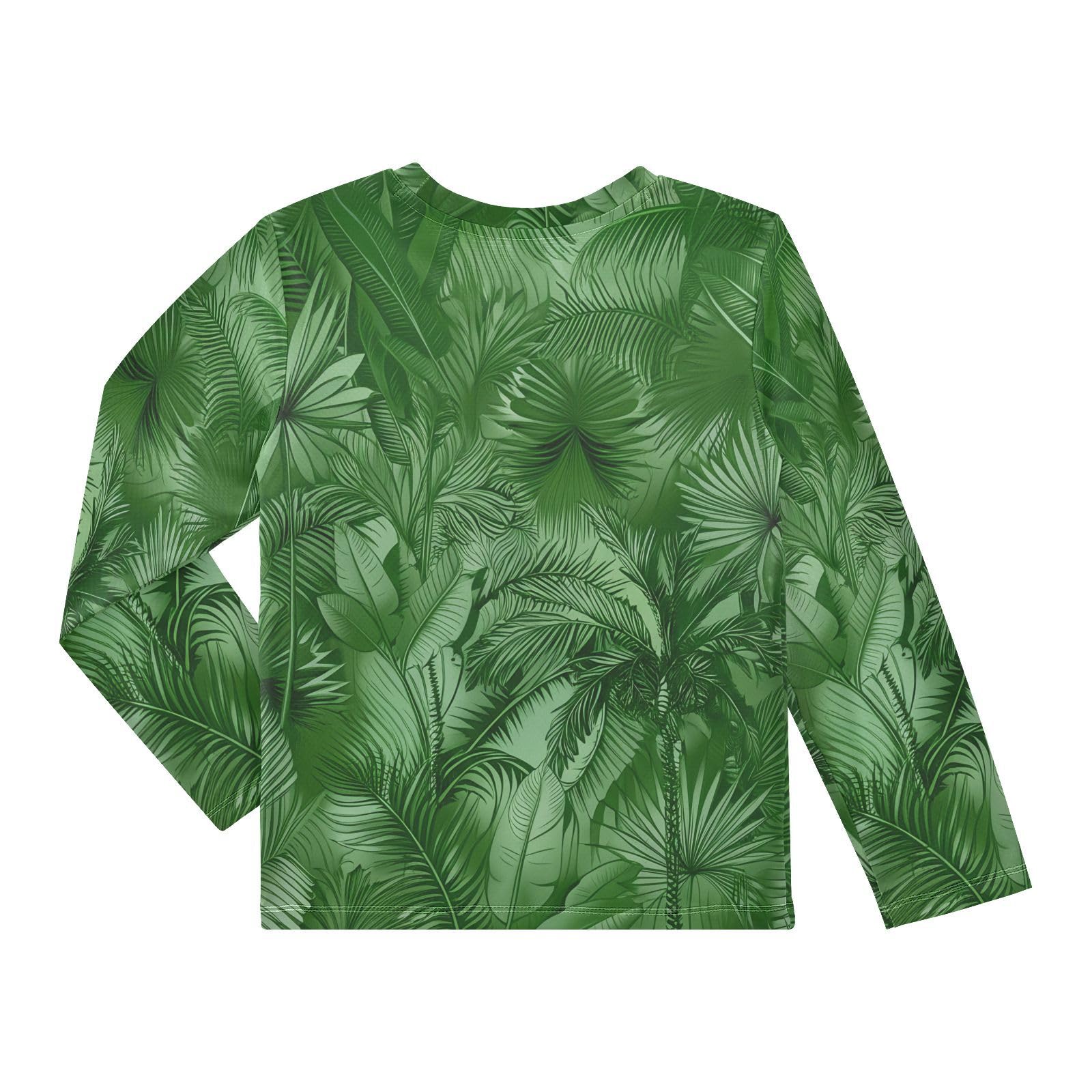 Tropical Palm Banana Leaves Boy's Rash Guard Swim Shirt Long Sleeve Sun Shirt for Swimming Pool Beach UPF50+ 4T