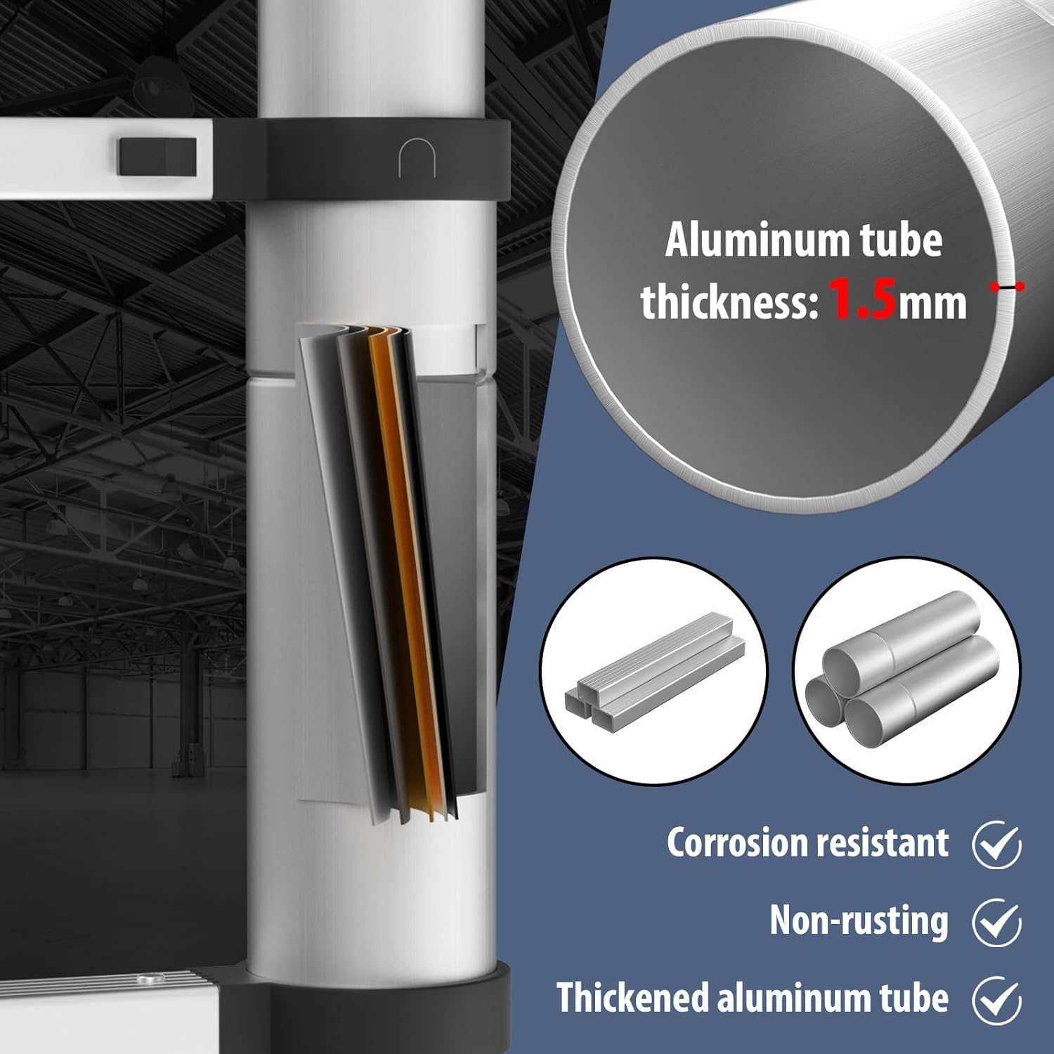 16.5 FT Telescoping Ladder Aluminum Telescopic Ladder with 2 Detachable Hooks and Non-Slip Feet,5m Collapsible Ladder Multi-Purpose Ladders for Home Use and Outdoor Working,330 Lb Capacity,EN131 - Image 4