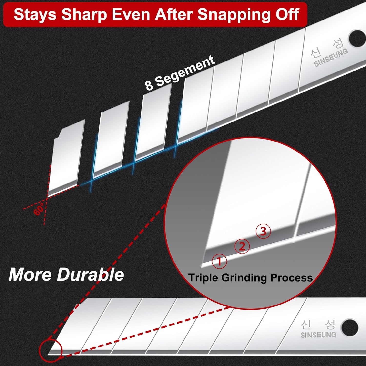 18mm Box Cutter Blades 100PCS Utility Knife Retractable Snap Off Blade Heavy Duty SK2 Carbon Steel(L202)