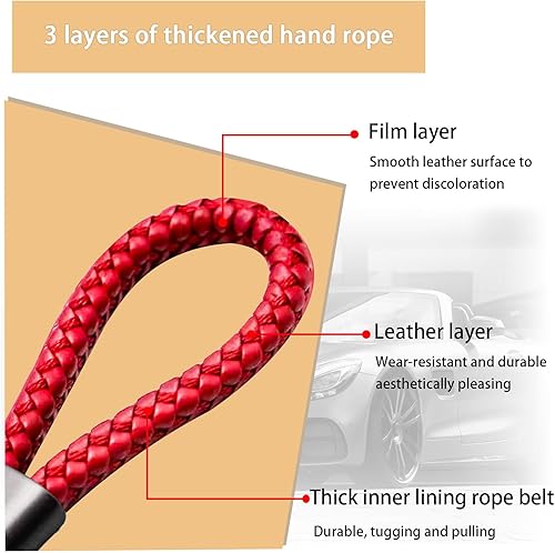 Miniatura 3 de Augeny Llavero de cuero de microfibra trenzada para automóvil, cuerda tejida de metal con anillo en D giratorio de 360 grados y destornillador,