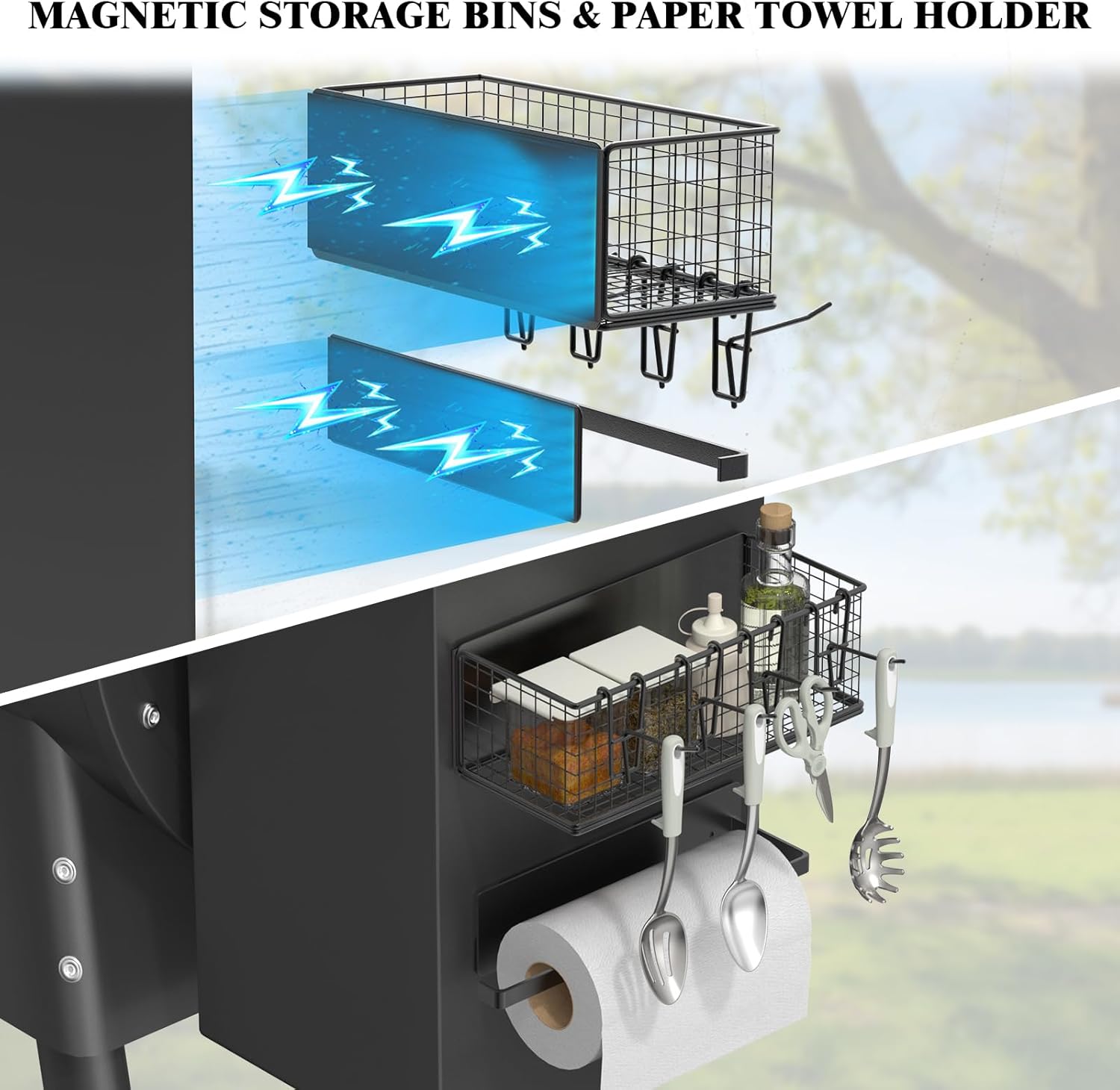 1-Pack Magnetic Storage Bins with Paper Towel Holder for Traeger - Accessories for Traeger Compatible with Ironwood 885, Pro Series 34, Pro Series 22, Pro D2 575, Pro 780 And Pit boss, Z-Grills