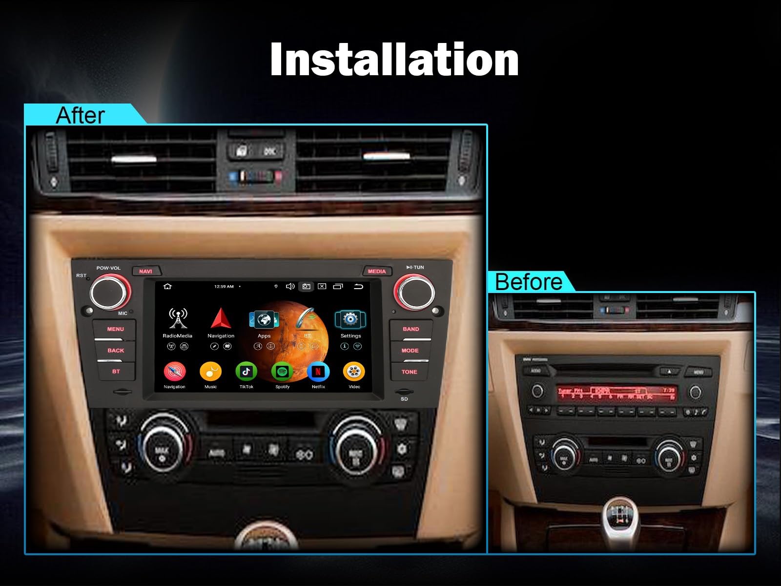 8 Cœurs 4Go+64Go Android 16 Autoradio pour BMW Série 3 E90 E91 E92 E93 M3 | Support Carplay sans fil Android Auto DSP Bluetooth 5.0 WiFi 4G Navigateur GPS écran tactile DAB+