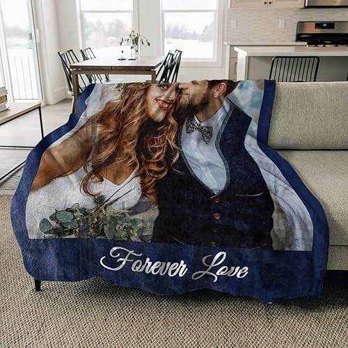 Miniatura 5 de MeMoShe Mantas personalizadas con fotos, regalos personalizados para parejas, manta con imagen personalizada con texto en inglés "I Love You",