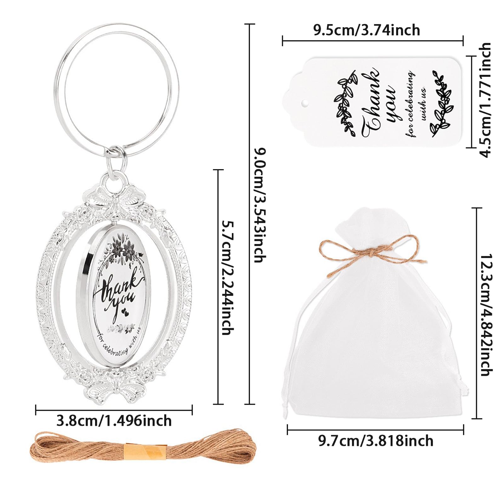 POYHKFD 36 portachiavi rotanti a forma di cuore per matrimonio, regalo di nozze, portachiavi girevole in metallo con biglietti di auguri per matrimoni, feste per neonati (#4)