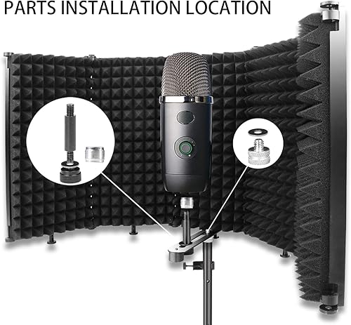 Miniatura 4 de Escudo de aislamiento de micrófono de grabación de estudio, filtro de reflexión de micrófono plegable portátil con protector de micrófono, espuma