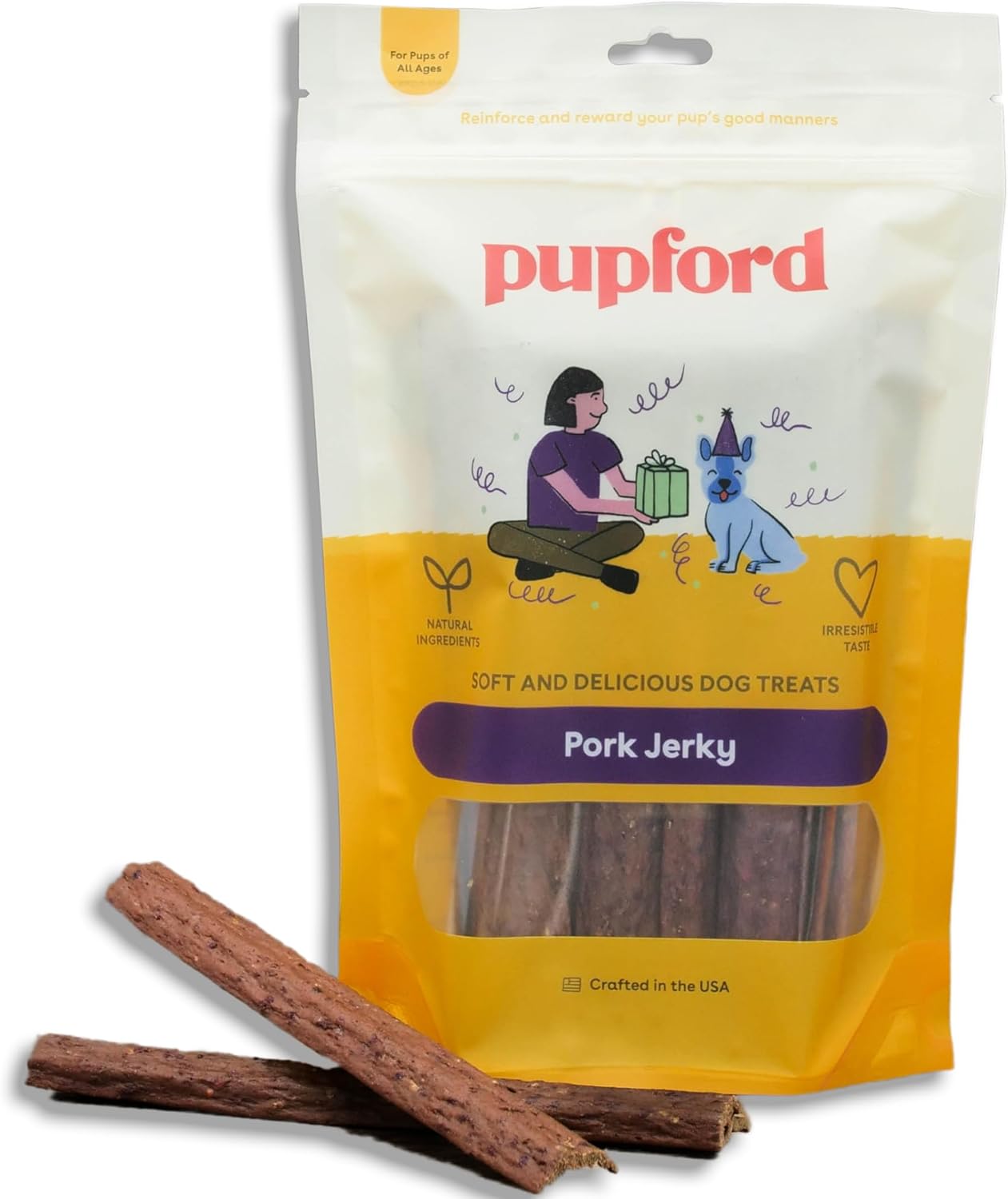 Pupford Pork Jerky for Dogs & Puppies, All-Natural, Healthy Dog Treats, No Fillers, Made in USA (16 oz)