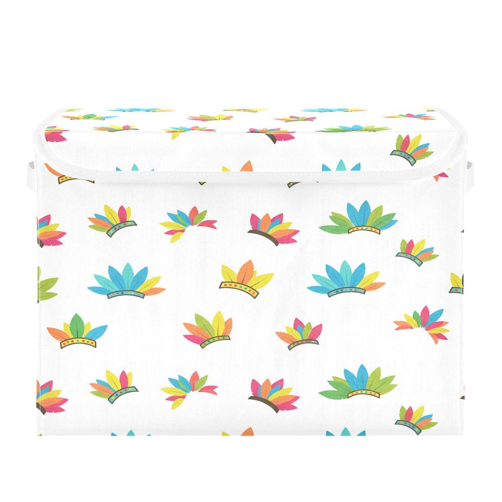 Boîtes de rangement en tissu avec poignées Color Carnival au motif de plumes élégant pour étagère