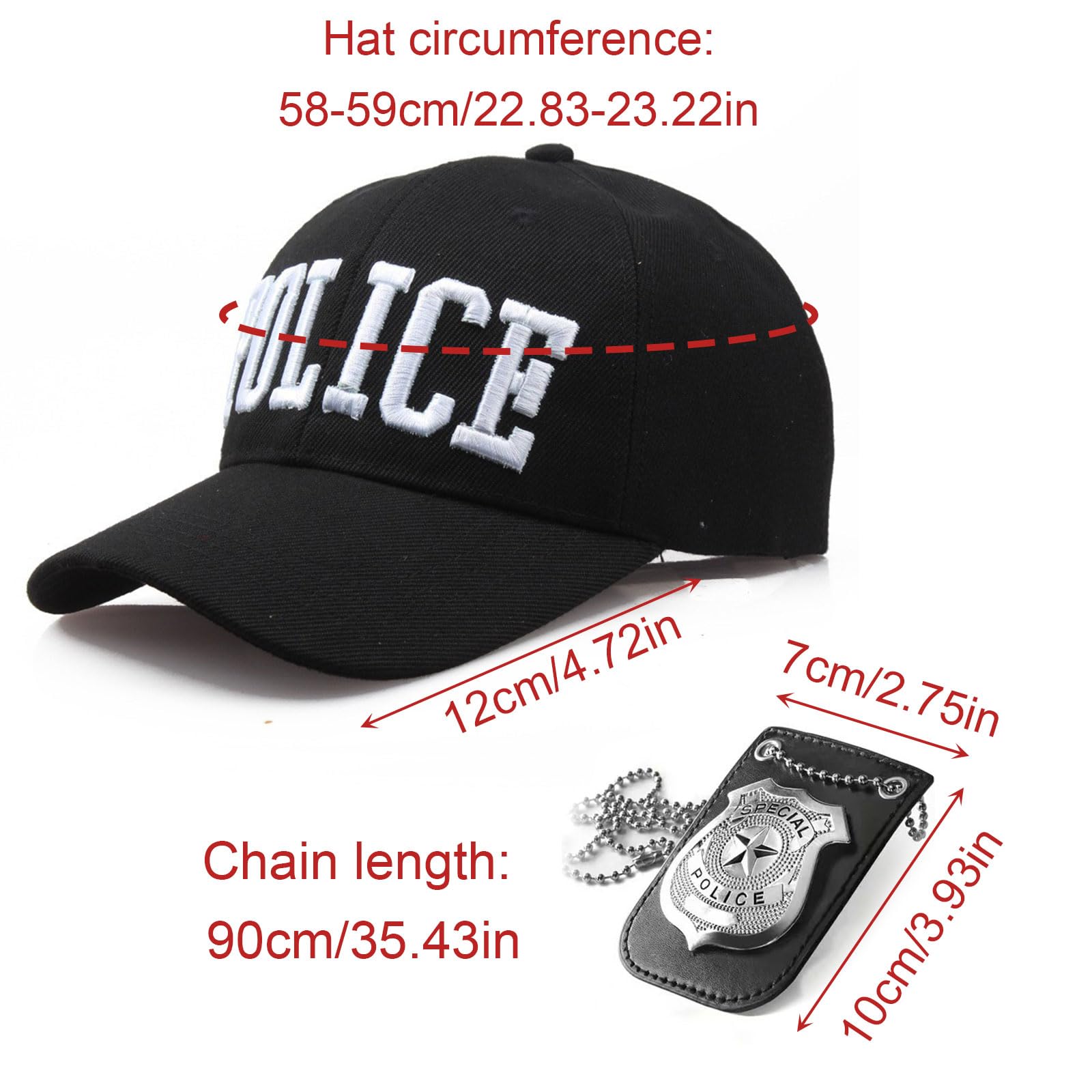 TUONYIS 2-Piece Police Costume Set - Men/Adult Adjustable Police Baseball Hat & Badge - Halloween Fancy Dress Accessories(Black) - Image 2