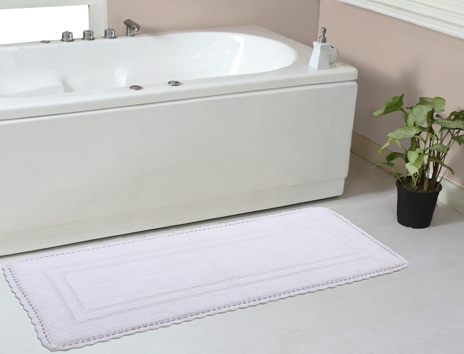Home Weavers Casual Elegance Reversible Bathmat 100% Cotton Bathroom Rugs Set, Washable Rug, Thick Extra Soft and Absorbent Bath Rug, Kitchen Mat, Bath Mat Set, Non Slip Mat, 21"x54" Runner, White
