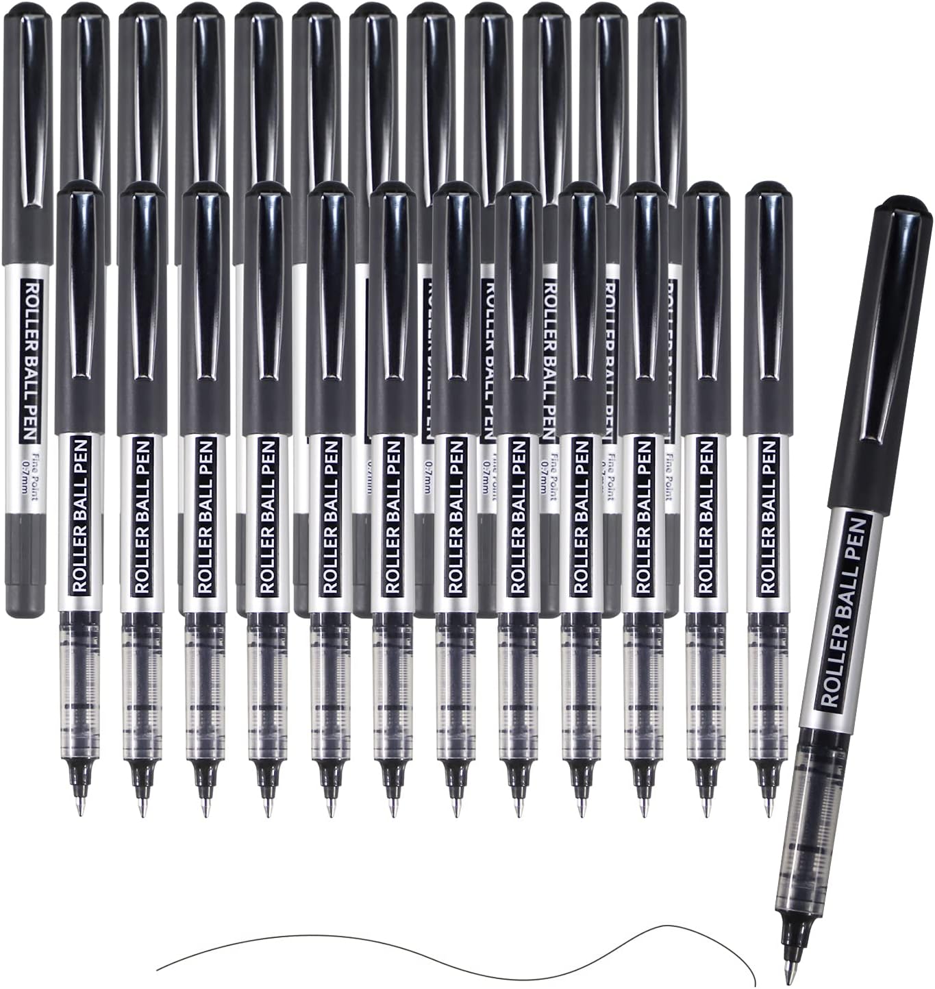 Rollerball Pen, 25 Pack Black Gel Pens 0.7 mm Fine Point Liquid Ink, Quick-Drying Ballpoint Pen for Writing, Journaling, Home Office Stationary Supplies