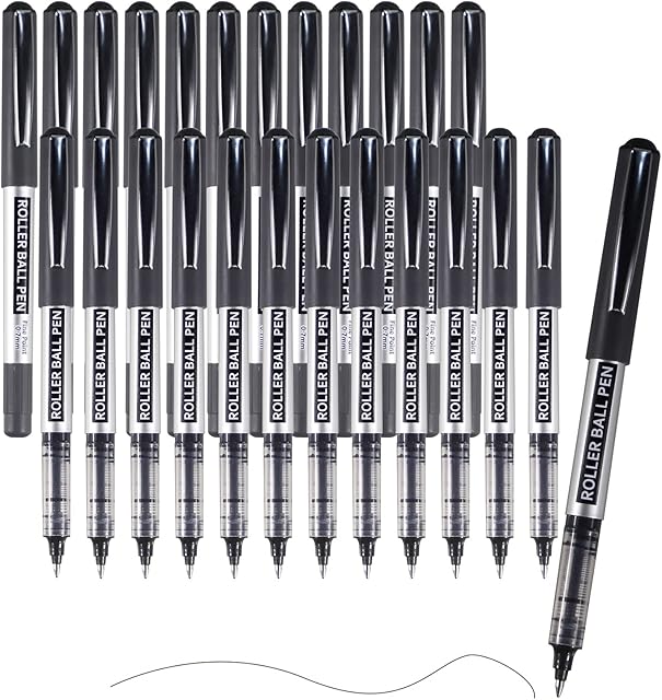 Rollerball Pen, 25 Pack Black Gel Pens 0.7 mm Fine Point Liquid Ink, Quick-Drying Ballpoint Pen for Writing, Journaling, Home Office School Stationary Supplies
