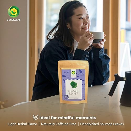 Miniatura 5 de SUNBELEAF Té de hoja de guanábana (3.17 onzas), 300 hojas enteras secas, hojas de guanábana de graviola vietnamita 100% puras, sabor tropical suave,