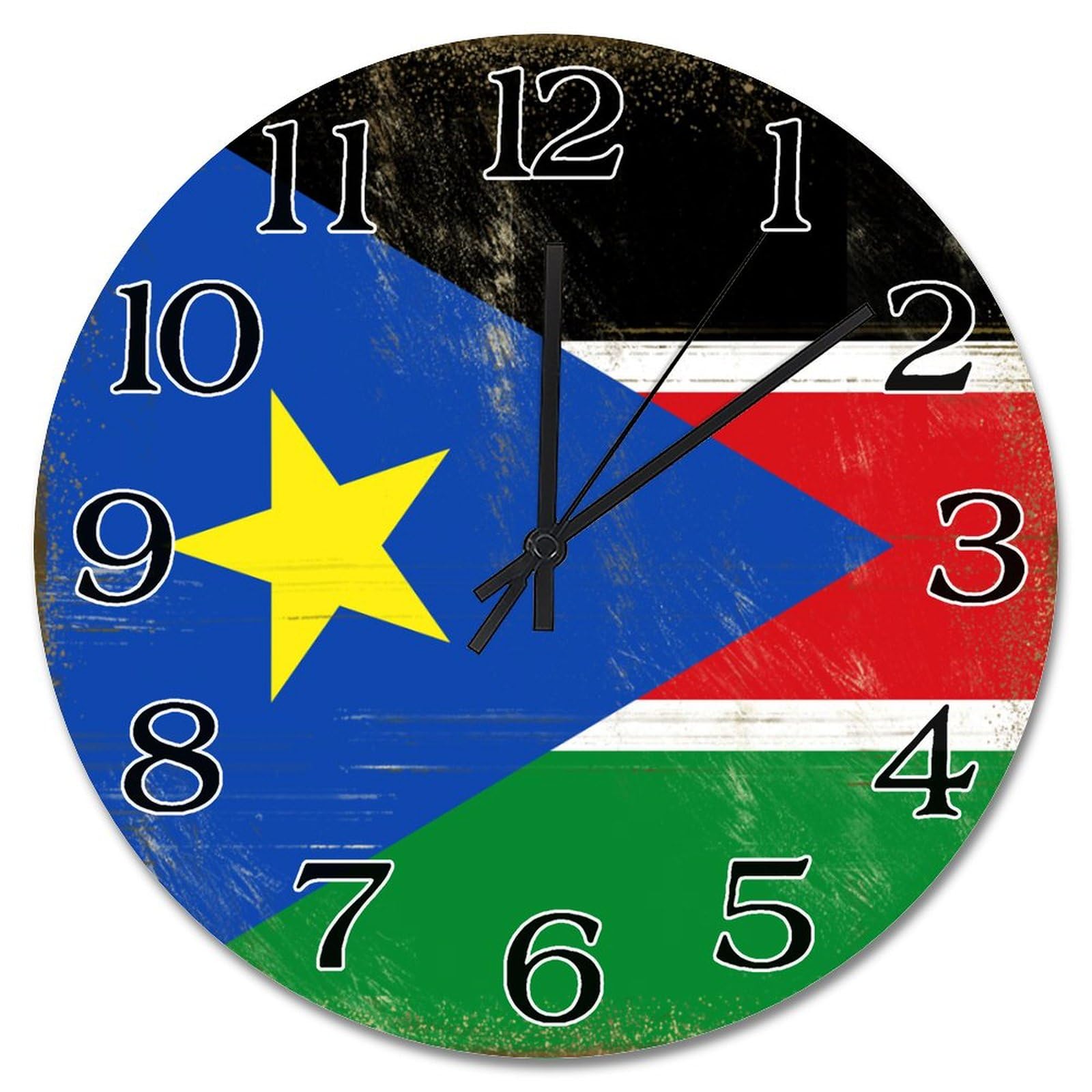 Horloge murale silencieuse Soudan du Sud rustique sans tic-tac 25cm