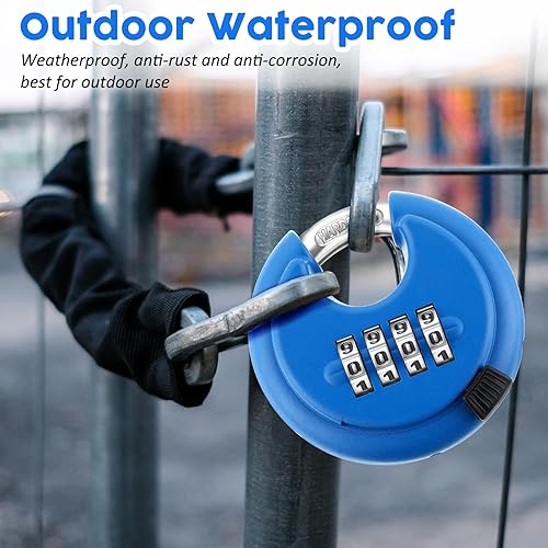 Miniatura 6 de Maitys Cerraduras de combinación de 4 dígitos de acero inoxidable, con código de disco, candado combinado con grillete de acero endurecido para