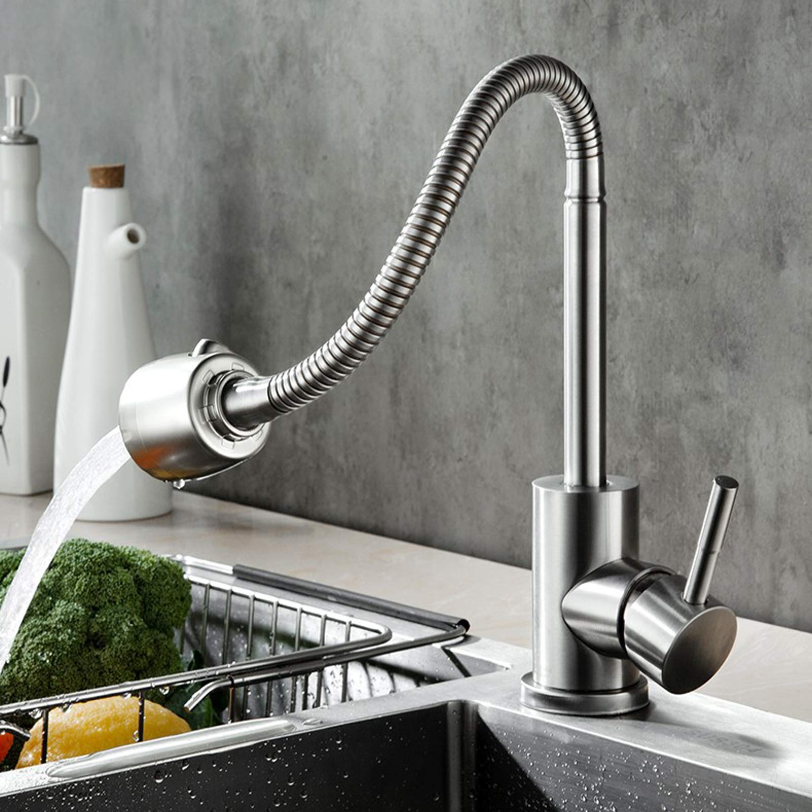 Mitigeur de cuisine rotatif en acier inoxydable pour lavabo