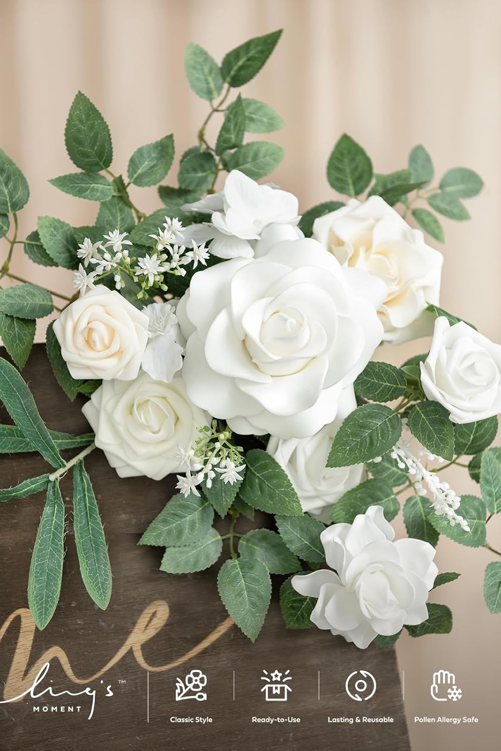 Ling's moment 2pcs White Wedding Artificial Floral Swag Welcome Sign Flowers Backdrop Garland Green for Ceremony Reception Door Wall Easel Home Decoration Entryway Faux Outdoor Board Table Decor