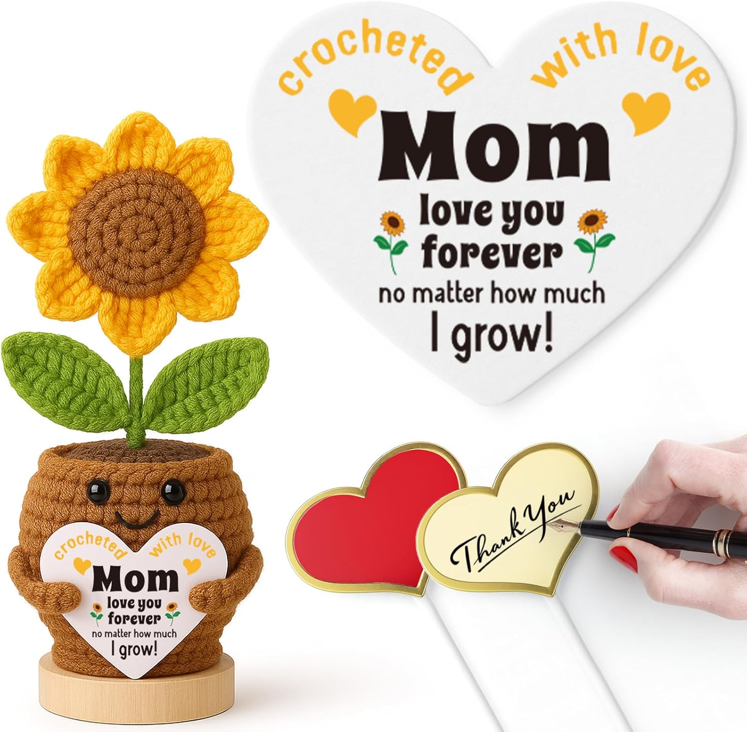 IDEGIFT Mom Birthday Gifts, Mothers Day Mom Gifts from Daughters Son, Mothers Day Birthday Present for Mama Mommy Stepmom, Handmade Crochet Sunflower Present for Mother in Law