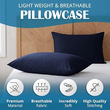 Moonlight Bedding Navy Pillow Cases 2 Pack Standard (50 x 75cm) Microfibre