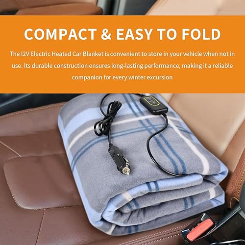 Miniatura 4 de Amazingforless - Manta de forro polar calefactable de 12 V con controlador para temporizador y niveles de calor, manta eléctrica a cuadros para Azul