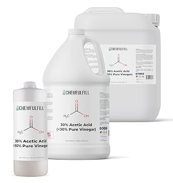 Chemfulfill 30% Concentration Acetic Acid High Purity Ethanoic Acid Solution for Industrial & Home Use, Bulk 55-Gallon Drum, Made in USA