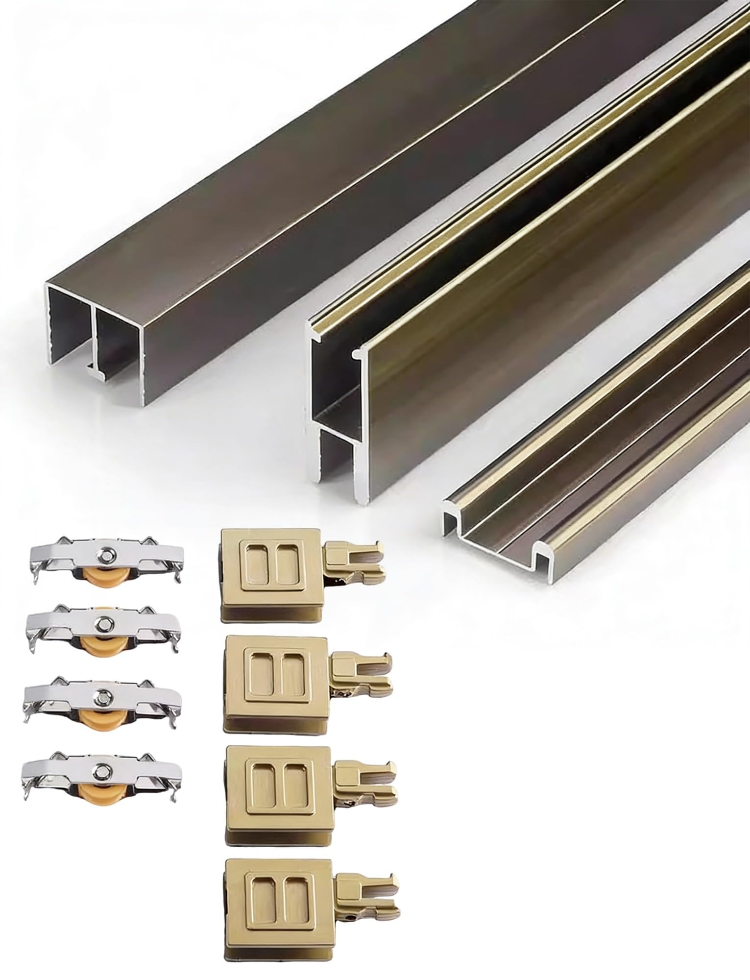 Zestaw prowadnic do drzwi przesuwnych ze stopu aluminium i szkła | Wielokolorowe 5 mm/8 mm Wiele rozmiarów Witryna Drzwi do szafy: System szyn(Champagne,240CM-0.5CM)