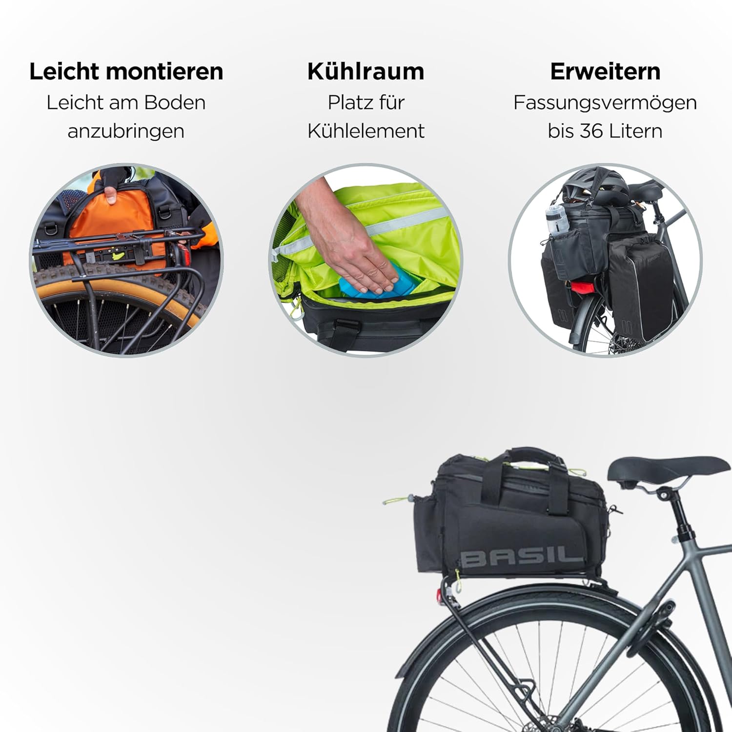 Basil Miles XL Pannier Rack Bag - Waterproof Pannier Rack Bag - Rear Bicycle Panniers - With Carry Handle