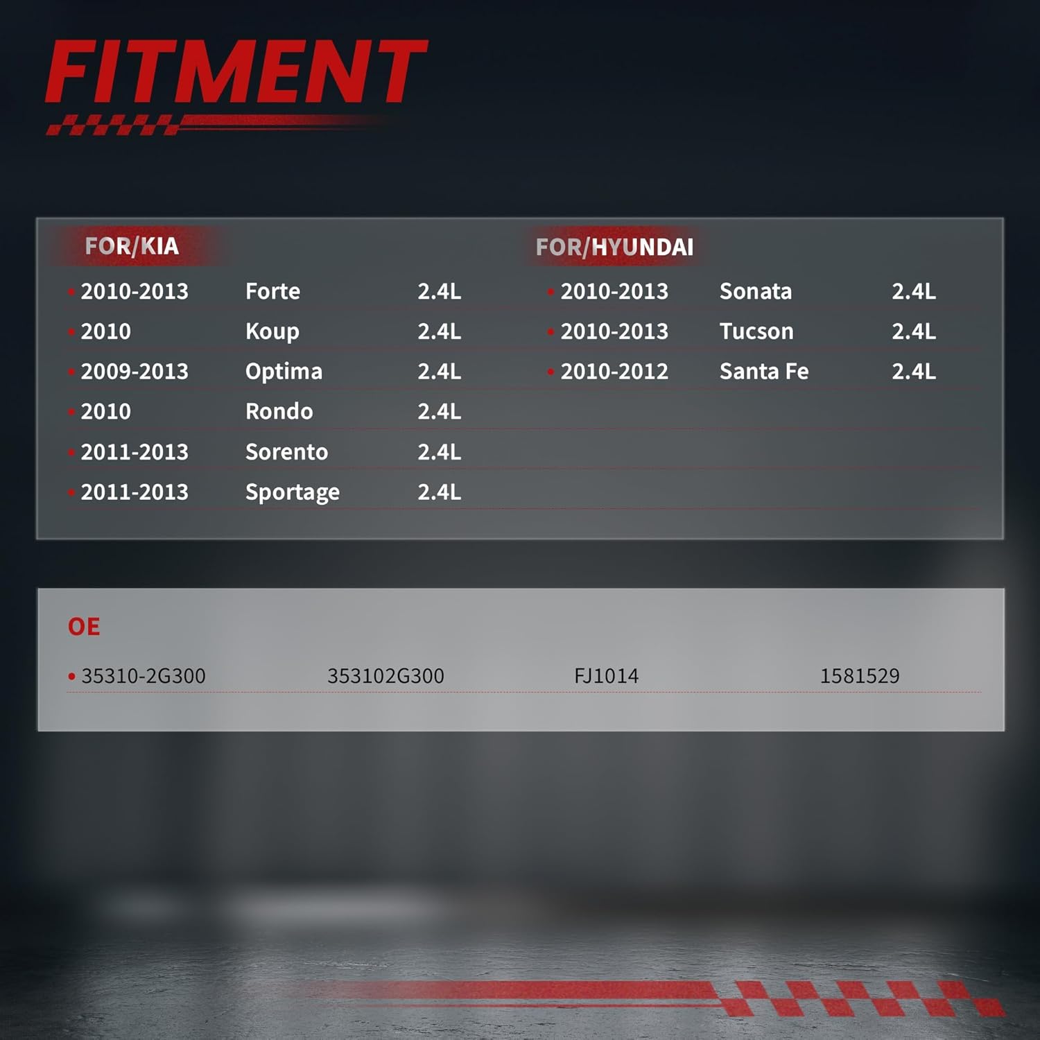 Fuel Injectors fits for-Hyundai Santa Fe Sonata Tucson 2010 2012 2013, for-Kia Optima Sorento Forte Koup Rondo 2011-2013 2.4L, High Performance Inyectores Replacement OE 35310-2G300, 4PCS/Set