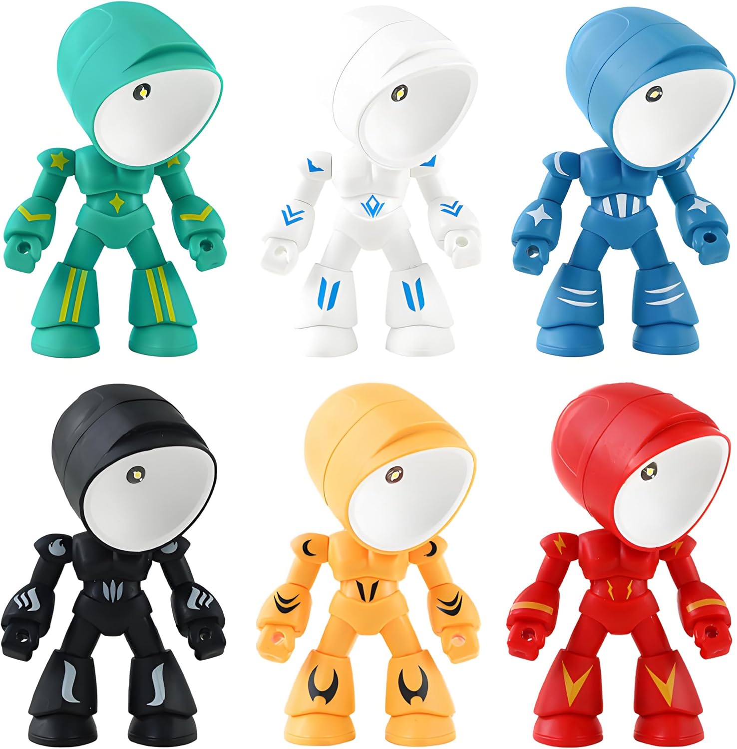 LED Mini Night Light,Adjustable Cute Cartoon Robot Companion Table Light,Adjustable Lonely Robot Cartoon Cute Robots Design Companion Table Light Magnetic Base for Gifts (All-6pcs)