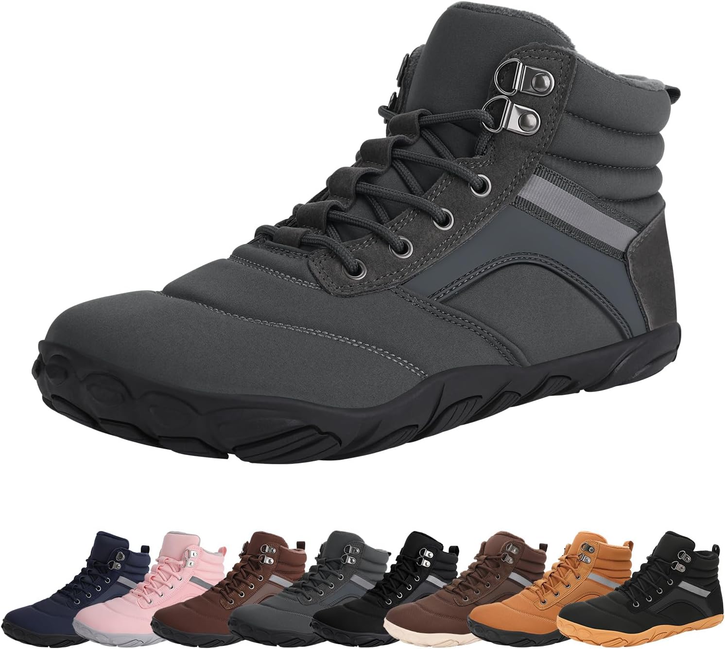 Womens Mens Winter Barefoot Boots Warm Minimalist Wide Toe Box Snow Boots Zero Drop Sole Outdoor Water Resistant Ankle Booties